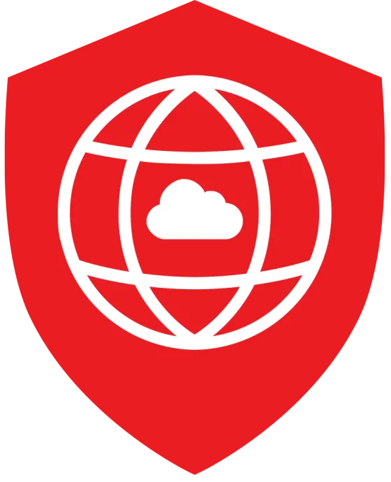 Icon: shield containing globe and cloud