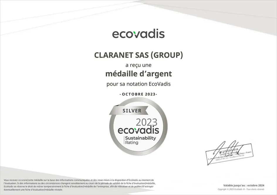 Certificat Claranet Silver EcoVadis