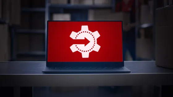 Laptop with a red screen and auto pentest icon